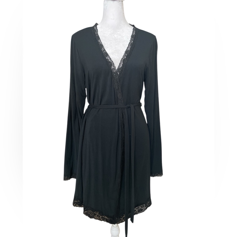 Victoria's Secret Women’s Modal Black Lace-Trim Tie Waist Short Robe Size XS/S - Picture 3 of 6